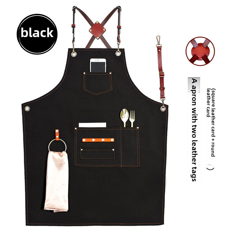 Thick Canvas Apron Custom Logo Coffee Brown for CafesNew belt thick canvas black rings New belt thick canvas black rings