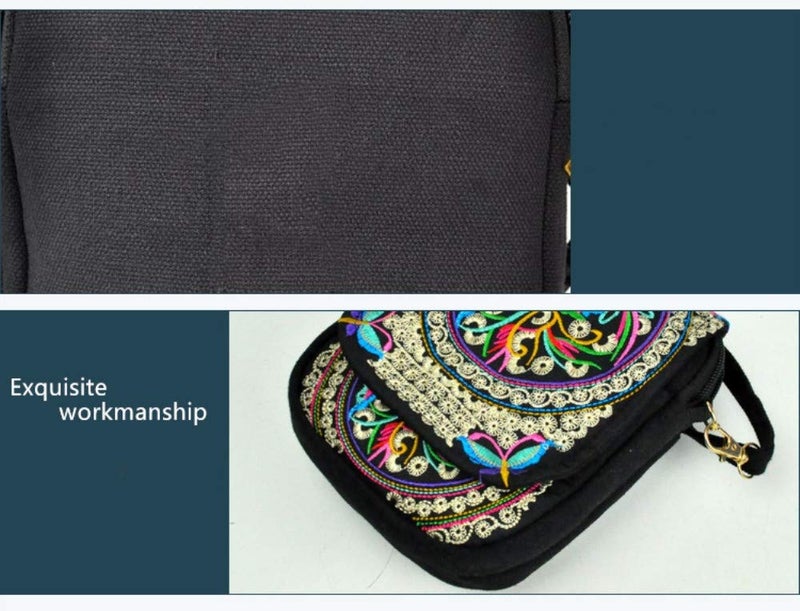 BigBigMe Women Ethnic Embroidered Handmade Mini Canvas Crossbody Shoulder Boho Travel Handbag Cell Phone Purse Wallet, Multicolor, 5.9 * 1.9 * 7.0 inch - Image 4