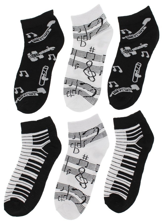 Everbright Women's Black White Music Notes, Piano Keys, Instruments Ankle Low Cut Socks, (6Pr) - Image 1