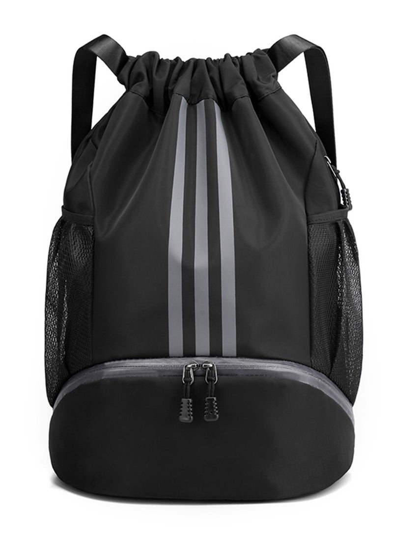 NOVOLAN Versatile Drawstring Backpack - Large Capacity Multi-Pocket Sports Bag for Basketball, Soccer, School & Gym - Water-Resistant Oxford Fabric, Comfortable Design - Great for Students & Athletes - Measures 47x32x15cm - Available in Multiple Colors (black) - Image 1