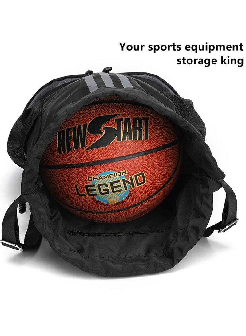 NOVOLAN Versatile Drawstring Backpack - Large Capacity Multi-Pocket Sports Bag for Basketball, Soccer, School & Gym - Water-Resistant Oxford Fabric, Comfortable Design - Great for Students & Athletes - Measures 47x32x15cm - Available in Multiple Colors (black) - Image 2
