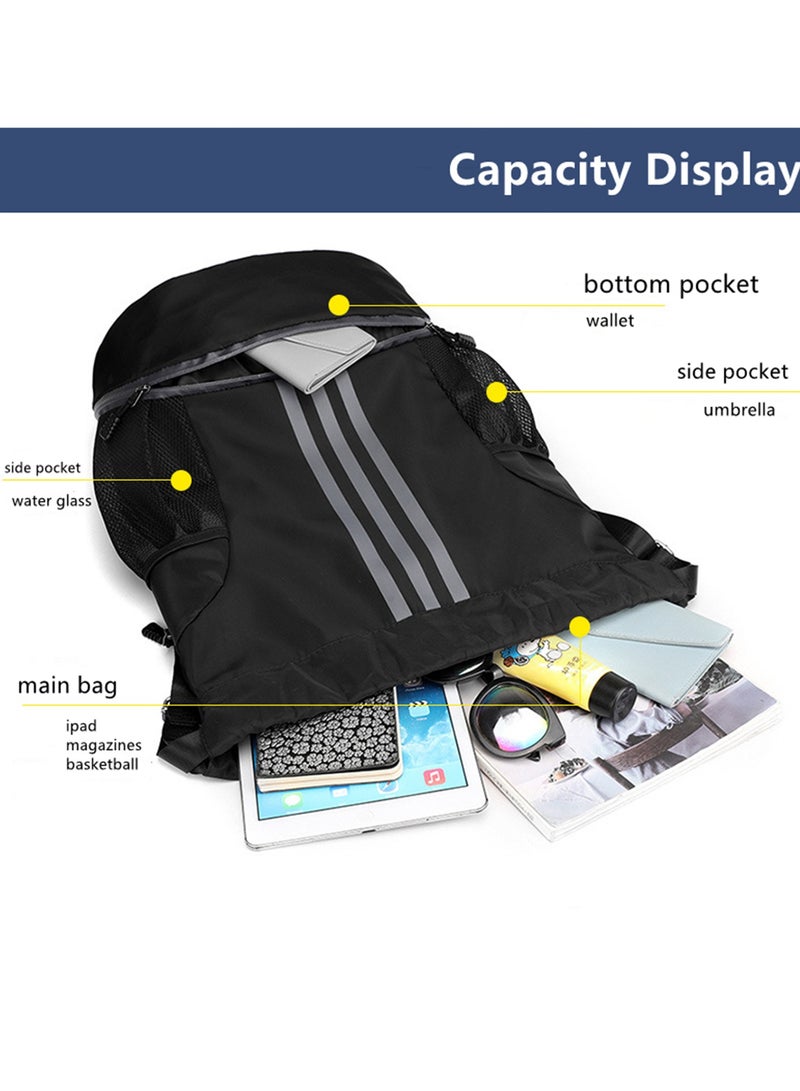NOVOLAN Versatile Drawstring Backpack - Large Capacity Multi-Pocket Sports Bag for Basketball, Soccer, School & Gym - Water-Resistant Oxford Fabric, Comfortable Design - Great for Students & Athletes - Measures 47x32x15cm - Available in Multiple Colors (black) - Image 3