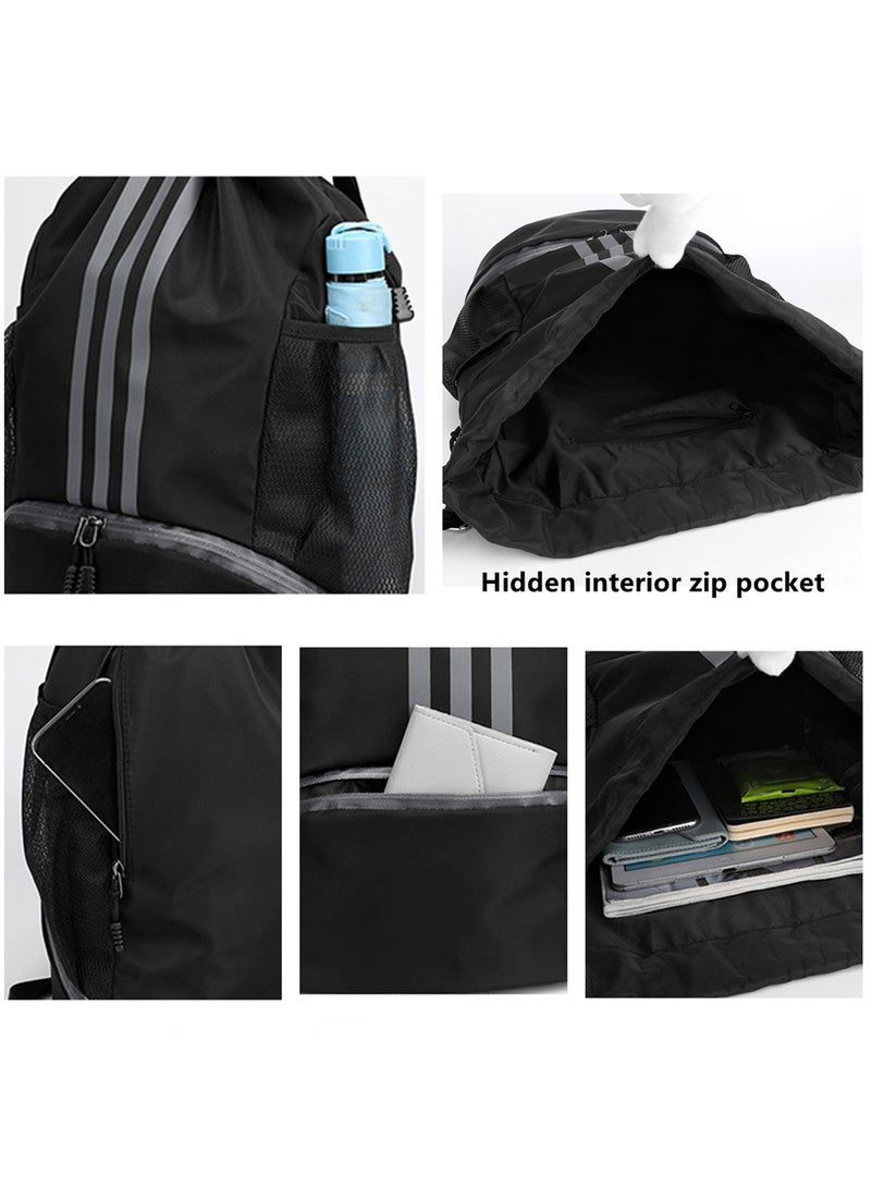 NOVOLAN Versatile Drawstring Backpack - Large Capacity Multi-Pocket Sports Bag for Basketball, Soccer, School & Gym - Water-Resistant Oxford Fabric, Comfortable Design - Great for Students & Athletes - Measures 47x32x15cm - Available in Multiple Colors (black) - Image 4