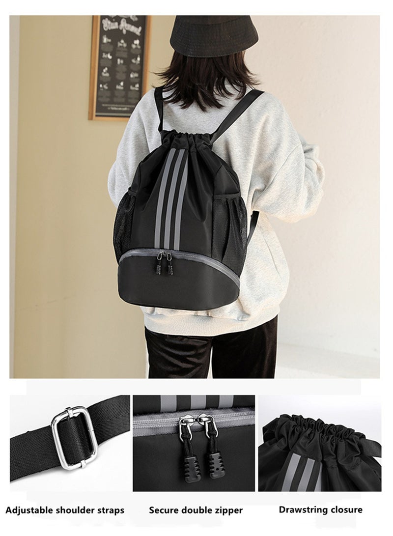 NOVOLAN Versatile Drawstring Backpack - Large Capacity Multi-Pocket Sports Bag for Basketball, Soccer, School & Gym - Water-Resistant Oxford Fabric, Comfortable Design - Great for Students & Athletes - Measures 47x32x15cm - Available in Multiple Colors (black) - Image 5