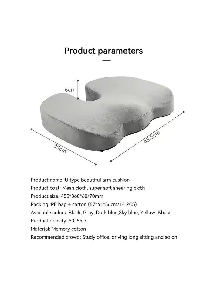 VIO Memory Foam Seat Cushion with Cover Orthopedic Non Slip Chair Pad for Tailbone Sciatica Lumbar Support Lower Back Pillow Hip Pain Relief for Home Office Chair Car Wheelchair Grey Beige - Image 2