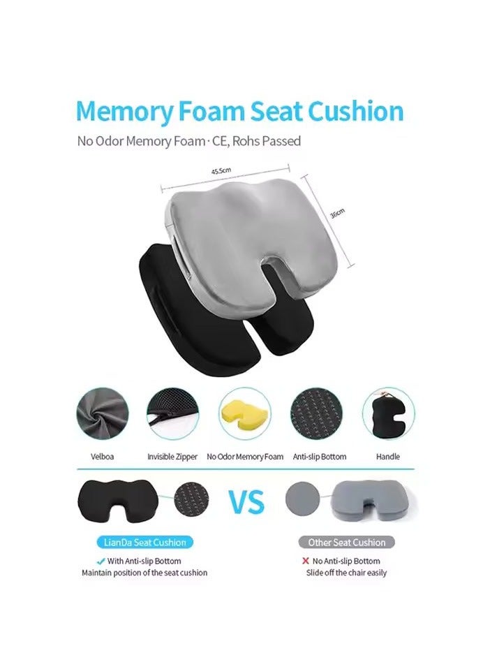 VIO Memory Foam Seat Cushion with Cover Orthopedic Non Slip Chair Pad for Tailbone Sciatica Lumbar Support Lower Back Pillow Hip Pain Relief for Home Office Chair Car Wheelchair Grey Beige - Image 4