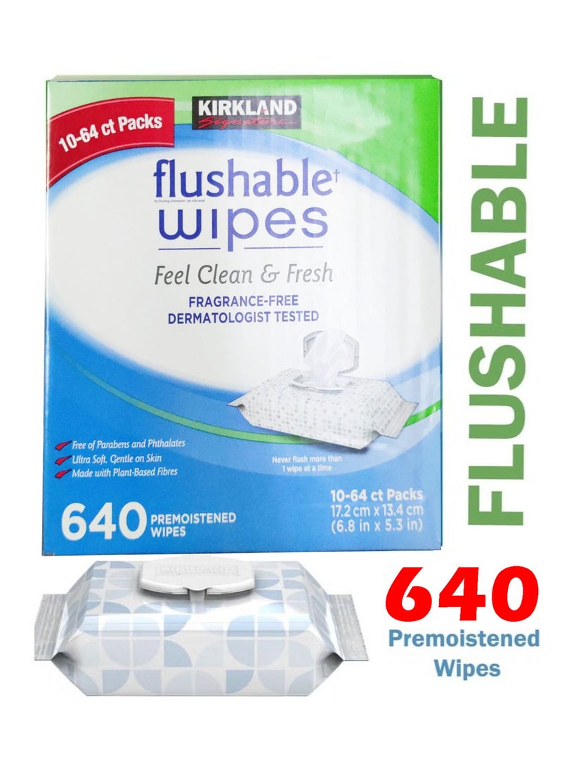 Kirkland Signature - Moist Flushable Tissue Wipes Ultra Soft Hypoallergenic Plant-Based Wipes 640 - Image 1