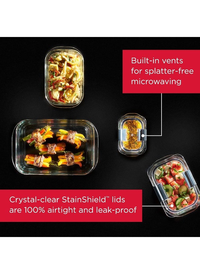 Brilliance Glass Storage Set of 9 Food Containers with Lids (18 Pieces Total), Set, Assorted, Clear