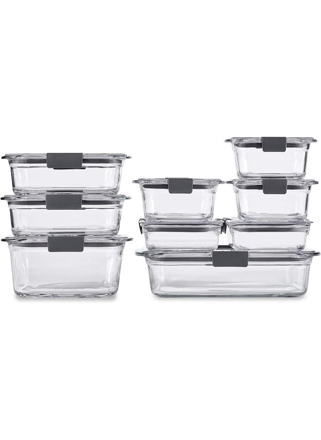 Brilliance Glass Storage Set of 9 Food Containers with Lids (18 Pieces Total), Set, Assorted, Clear