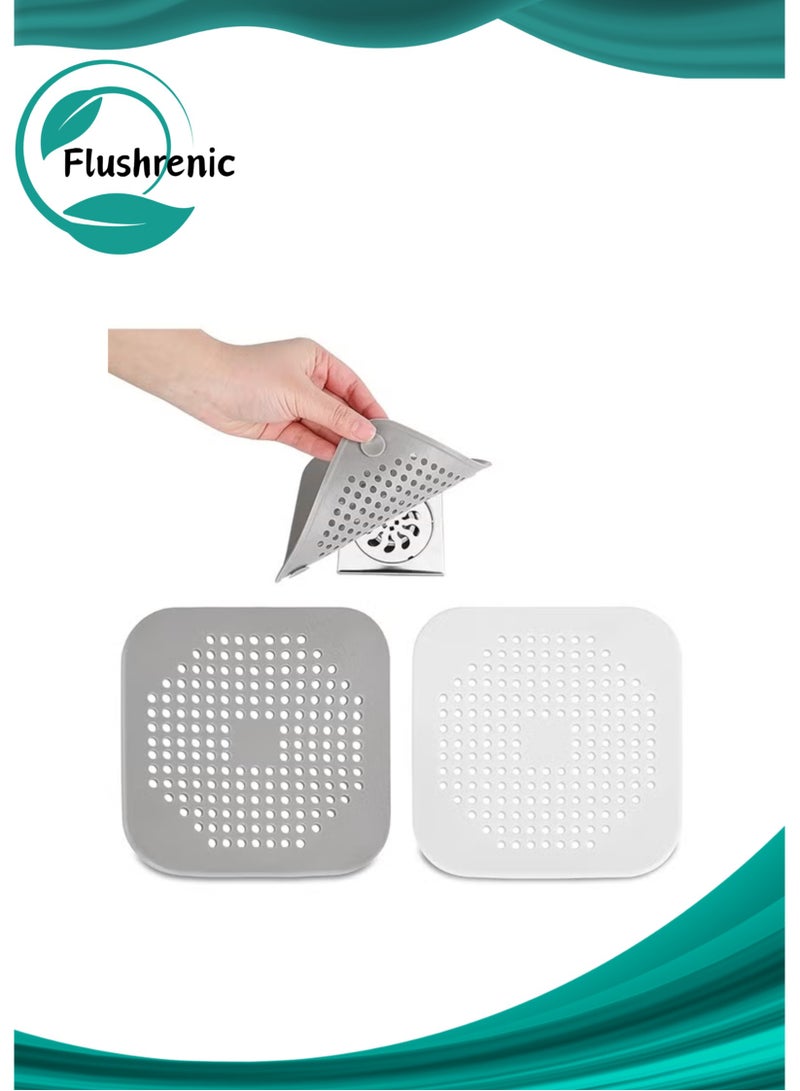 Flushrenic 2 Pieces Square drain cover Bathroom floor drain filter  (White, gray) - Image 1