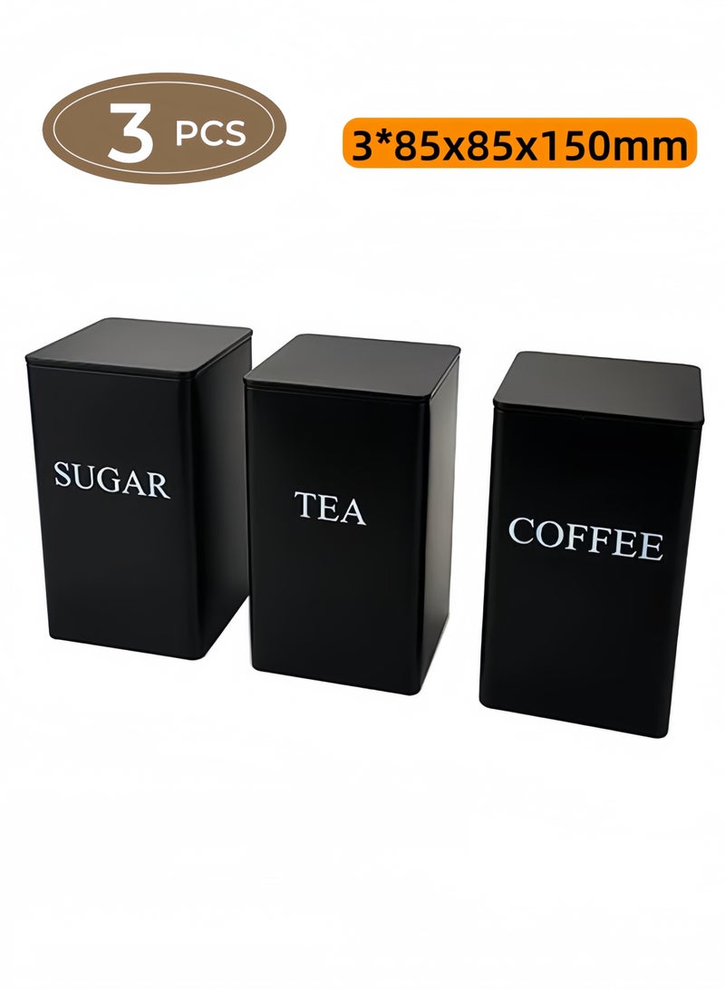 nihao 3 Piece Iron Coffee Storage Can, Tea Snacks Coffee Bean Storage Can with Lid ，Art Display Square Can-Black(8.5*8.5*15.2CM) - Image 1
