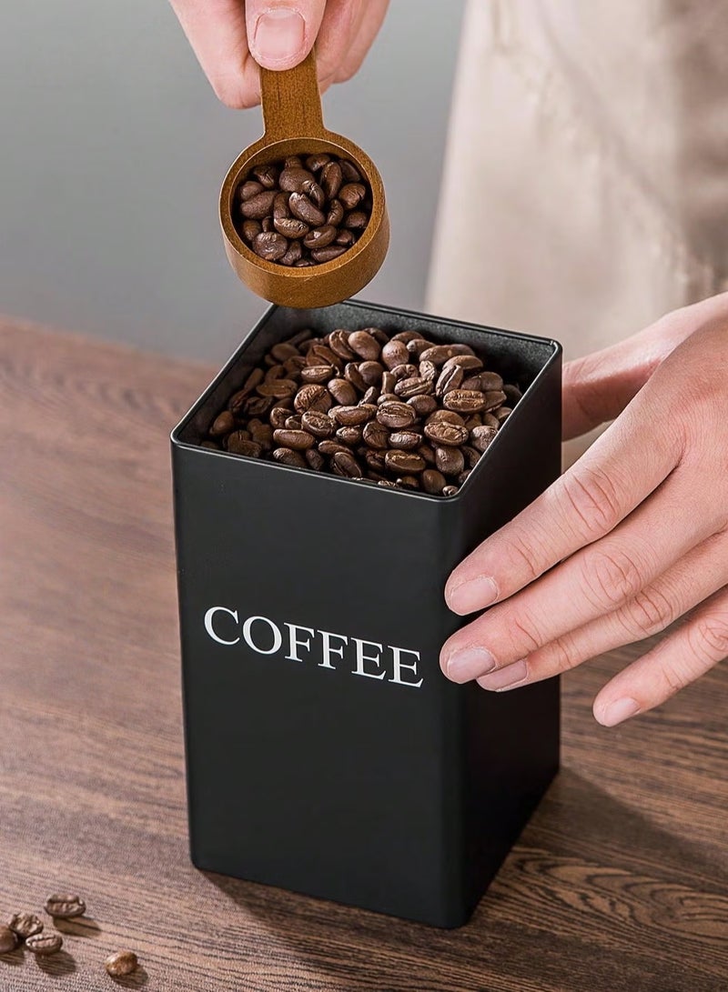 nihao 3 Piece Iron Coffee Storage Can, Tea Snacks Coffee Bean Storage Can with Lid ，Art Display Square Can-Black(8.5*8.5*15.2CM) - Image 2