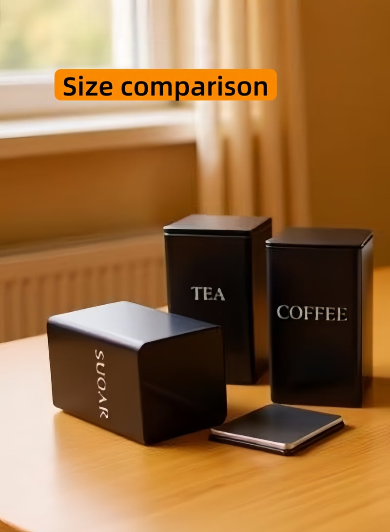 nihao 3 Piece Iron Coffee Storage Can, Tea Snacks Coffee Bean Storage Can with Lid ，Art Display Square Can-Black(8.5*8.5*15.2CM) - Image 5
