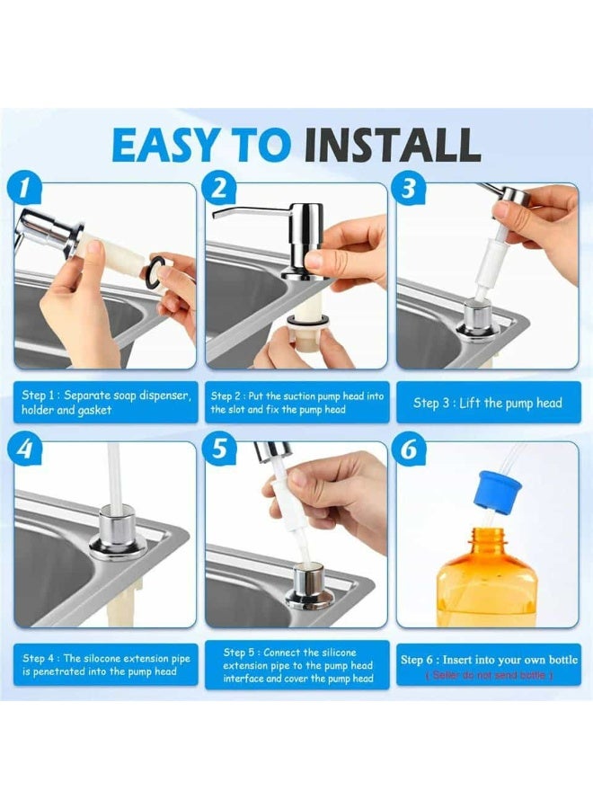 Kitchen Sink Soap Dispenser, Under Sink Soap Dispenser Pump, Good Suction Power, 47 Inch Extension Tube Connects Directly to Soap Container, 304 Stainless Steel with Leakproof - Image 4
