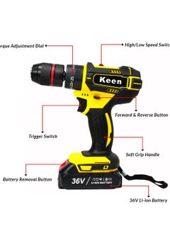 Keen KEEN 36V Cordless Impact Cordless Screwdriver Drill Machine and Tool With 2 Li- Rechargeable Battery 220~240V 50/60Hz OS-301  - Image 5