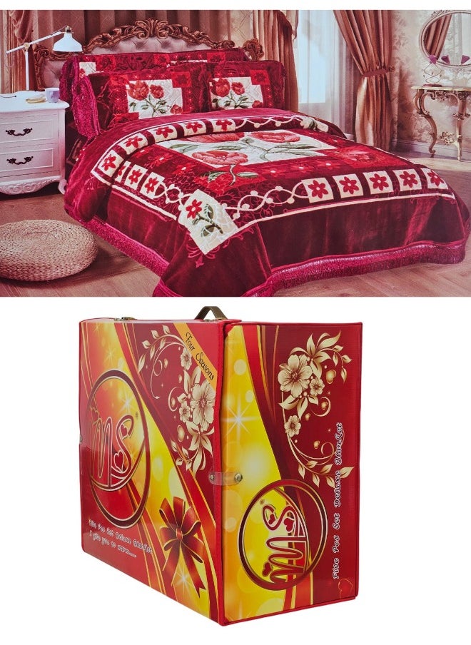 4 Pieces Heavy Winter Blanket Set 220X240 with Mattress Cover 260X230cm and 2 Pillowcases 55X75cm, Super Soft Double Layer Blanket Made of High Quality Material Excellent Craftsmanship (Whole Set Weight 9kg)