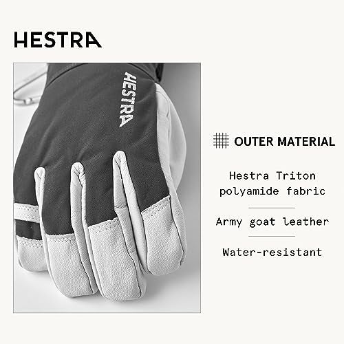 Hestra Army Leather Heli Ski Glove, 5-Finger Snow Glove for Skiing & Snowboarding for Men & Women - Grey - 11 - Image 3