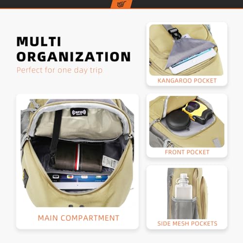 SKYSPER Sling Bag RFID Crossbody Sling Backpack Cross Body Shoulder Bag Travel Hiking Daypack for Women MenKhaki - Image 3