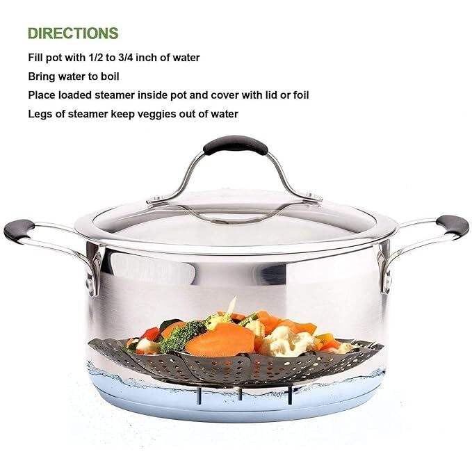 PANCA Stainless Steel Vegetable Steamer Basket | Expandable Steamer Insert for Cooking Vegetables, Fruits, Idli, Momos & Salad | Multi-Purpose Food Steaming & Draining Bowl for Pots & Pans (Vegetable Steamer) - Image 5