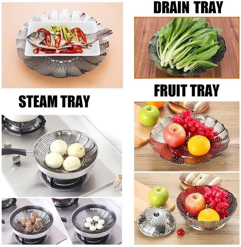 PANCA Stainless Steel Vegetable Steamer Basket | Expandable Steamer Insert for Cooking Vegetables, Fruits, Idli, Momos & Salad | Multi-Purpose Food Steaming & Draining Bowl for Pots & Pans (Vegetable Steamer) - Image 3