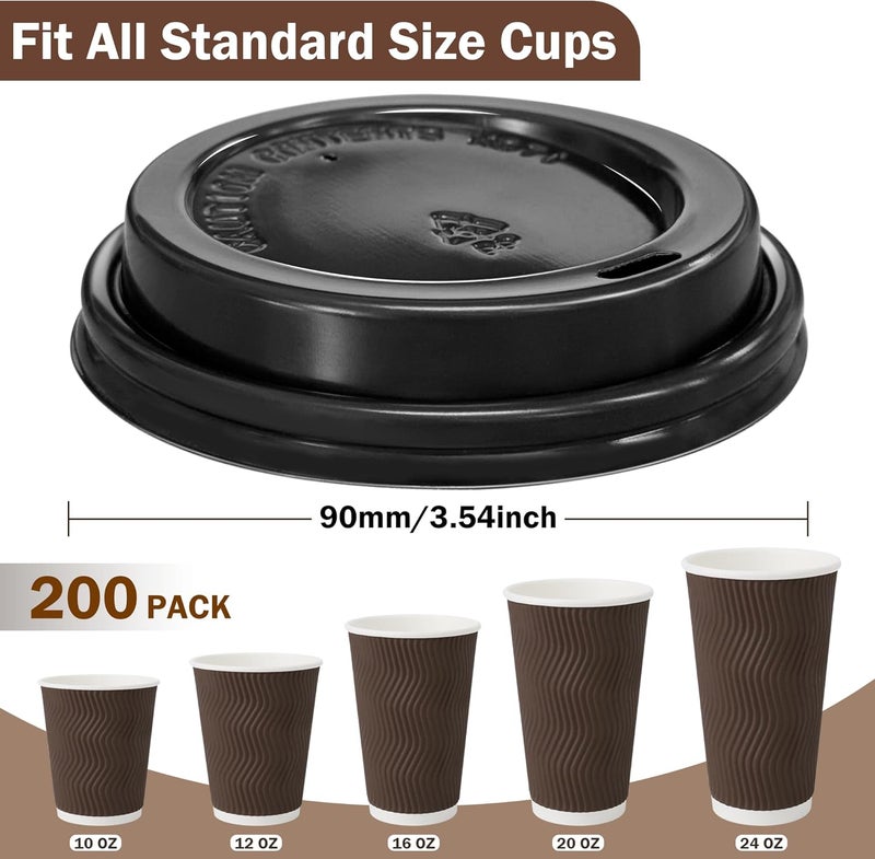 Clawsoff 200 Pack Black Coffee Cups Lids 3.54'', Disposable Plastic Lids for 10, 12, 16, 20, 24 oz Paper Cups, Hot or Cold Drinking Cup Lid for Espresso, Hot Beverage - Image 2