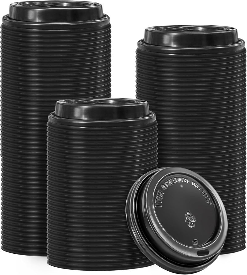 Clawsoff 200 Pack Black Coffee Cups Lids 3.54'', Disposable Plastic Lids for 10, 12, 16, 20, 24 oz Paper Cups, Hot or Cold Drinking Cup Lid for Espresso, Hot Beverage - Image 1