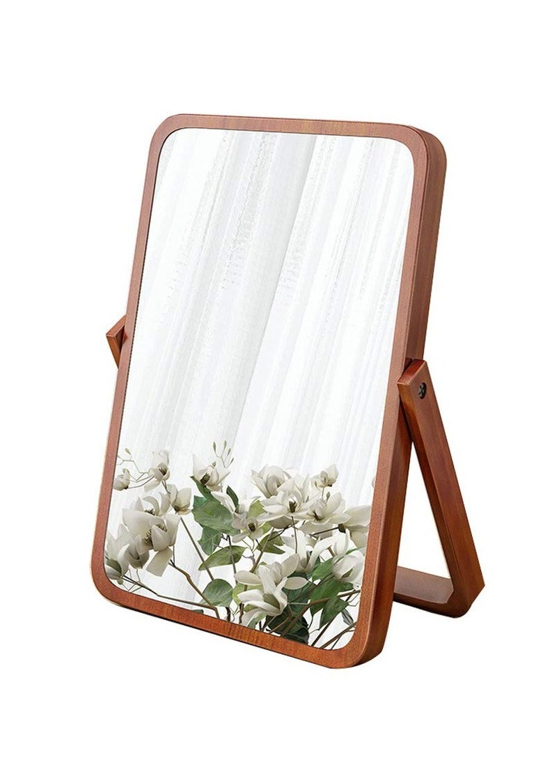 Excefore Wooden Vanity Mirror Portable Wooden Table Mirror Folding HD Beauty Free Standing Travel Bathroom Mirror Desk Mirror for Living Room Bedroom - Image 1