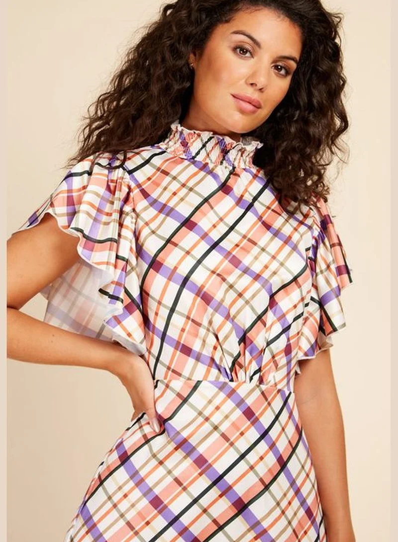 ليتل مسترس Little Mistress Check Satin Midaxi Dress