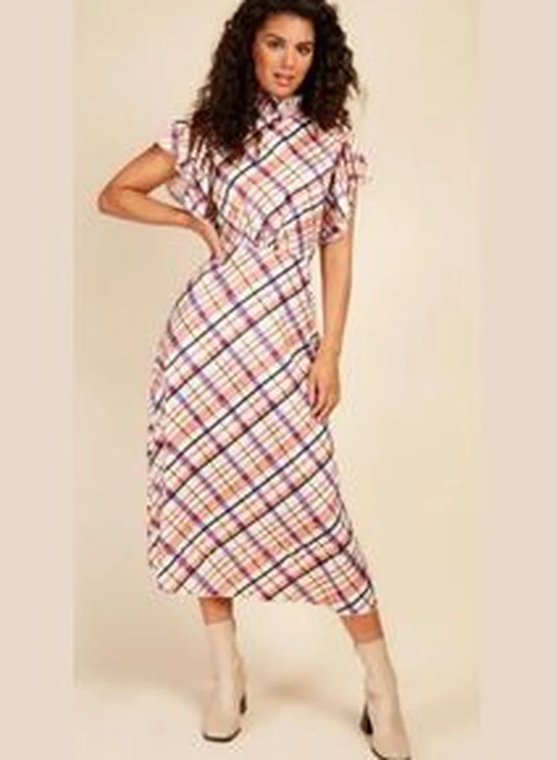 ليتل مسترس Little Mistress Check Satin Midaxi Dress