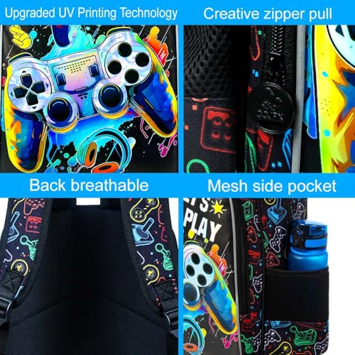 KLFVB 3PCS Boys Backpack, 16" Game Kids Bookbag and Lunch Box, Water Resistant Preschool Backpacks for Elementary Students - Image 5