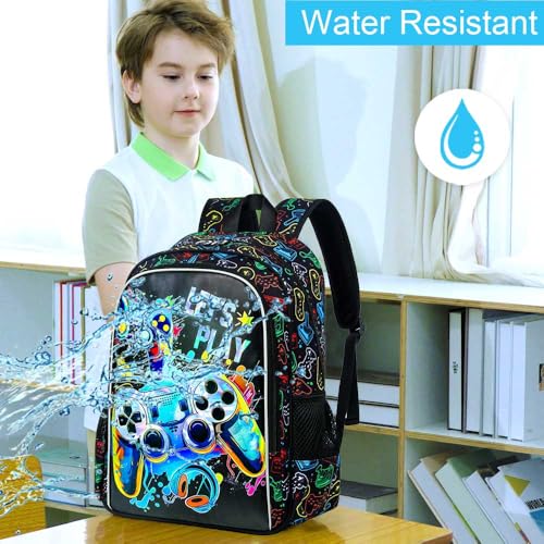 KLFVB 3PCS Boys Backpack, 16" Game Kids Bookbag and Lunch Box, Water Resistant Preschool Backpacks for Elementary Students - Image 3