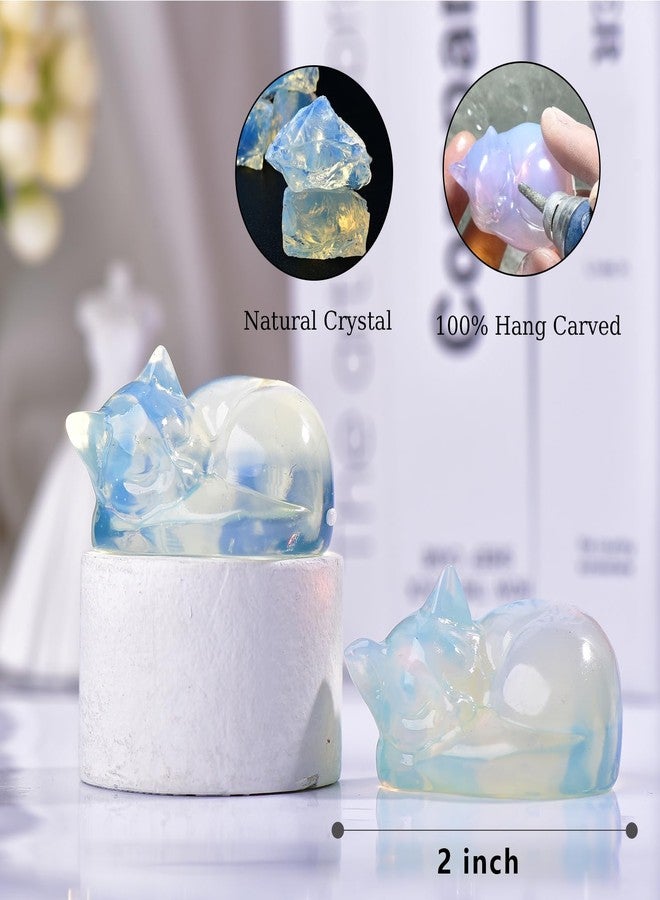 Ytbeoxk 2.1 Inch Opal Cat Crystal Statue, Healing Crystal Sleeping Cat Gemstones Decorations, Lucky Cute Kitten Figurines, White Cat Gift Home Office Desk Decor for Women and Men - Image 2