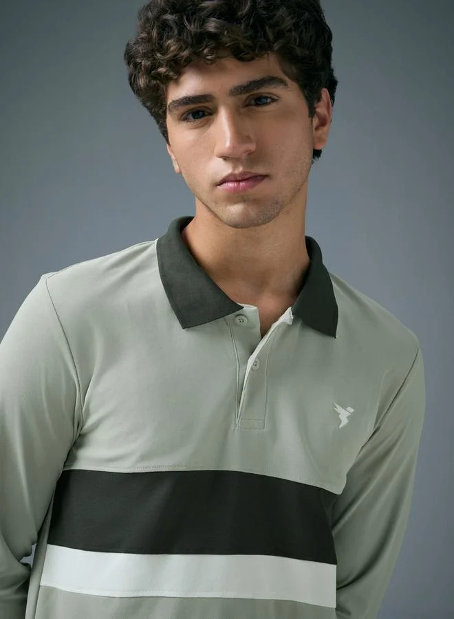 Technosport Green Technosport Men Slim Fit Contrast Panel Polo for Men | Best Price UAE