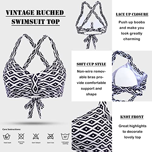 Balasami Women's Retro Printed Adjustable Thick Straps Cross Back Push Up Vintage Bikini Swimsuit Tops Only - Image 3