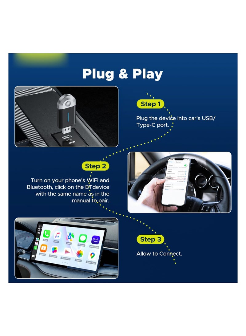 2-in-1 Wireless CarPlay & Android Auto Adapter, 5GHz WiFi, Plug & Play Type-C/USB, Supports OTA Updates, Auto Reconnect, Converts Wired CarPlay to Wireless. - Image 5