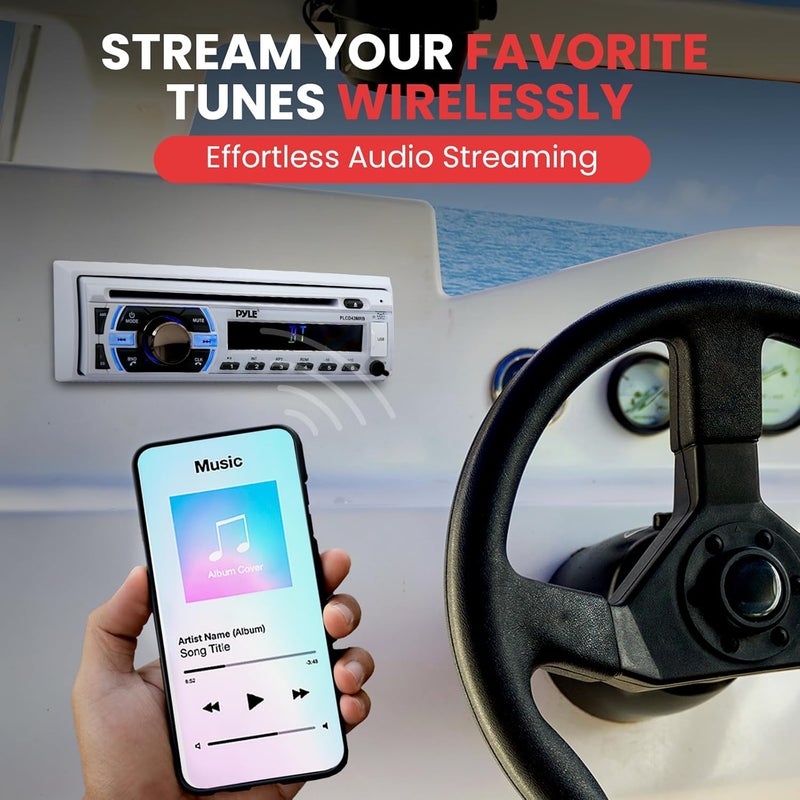 Pyle Boat Bluetooth Marine Stereo Receiver - Marine Head Unit Din Single Stereo Speaker Receiver - Wireless Music Streaming/Hands-Free Calling/CD Player/MP3/USB/Aux/ Marine AM FM Radio - PLCD43MRB - Image 3