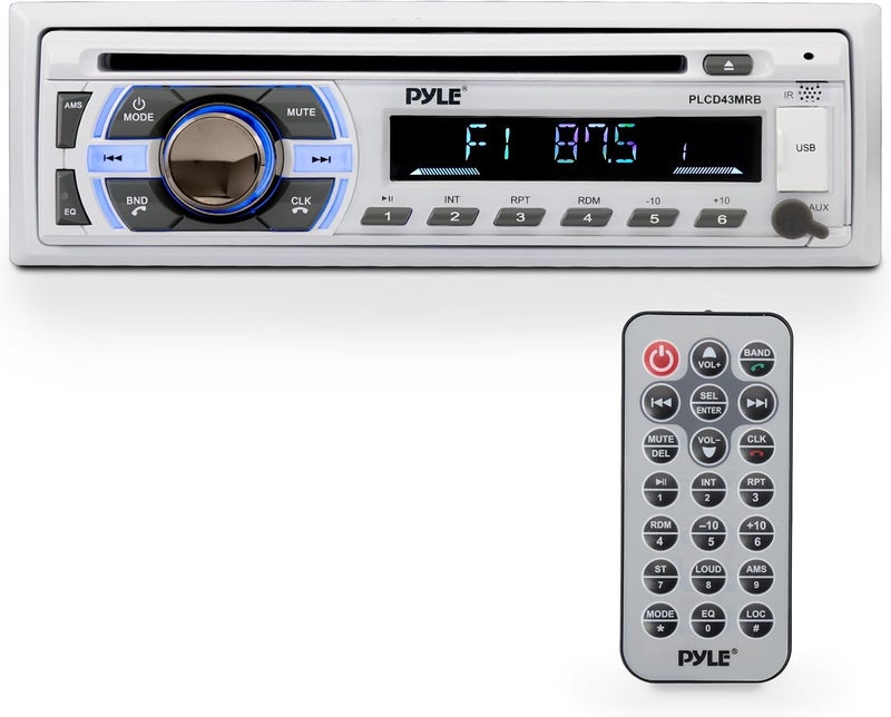 Pyle Boat Bluetooth Marine Stereo Receiver - Marine Head Unit Din Single Stereo Speaker Receiver - Wireless Music Streaming/Hands-Free Calling/CD Player/MP3/USB/Aux/ Marine AM FM Radio - PLCD43MRB - Image 1