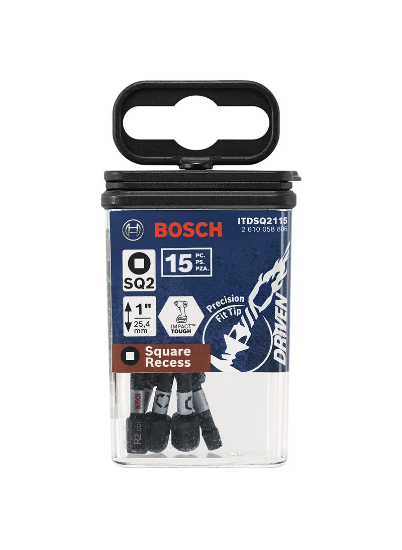 BOSCH BOSCH ITDSQ2115 15 Count (Pack of 1) 1 in. Driven Square #2 Impact Tough Screwdriving Insert Bits  - Image 2