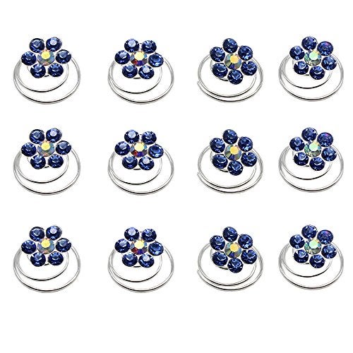 Newstarfactory Rhinestone Studded Collection Flower Spiral Hair Pin Pack of 12 (Dark Blue) - Image 1