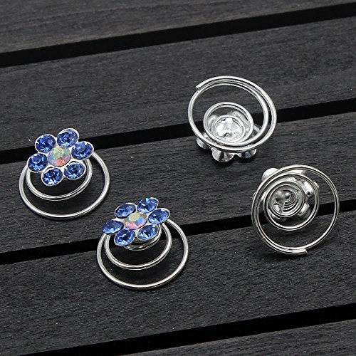 Newstarfactory Rhinestone Studded Collection Flower Spiral Hair Pin Pack of 12 (Dark Blue) - Image 2