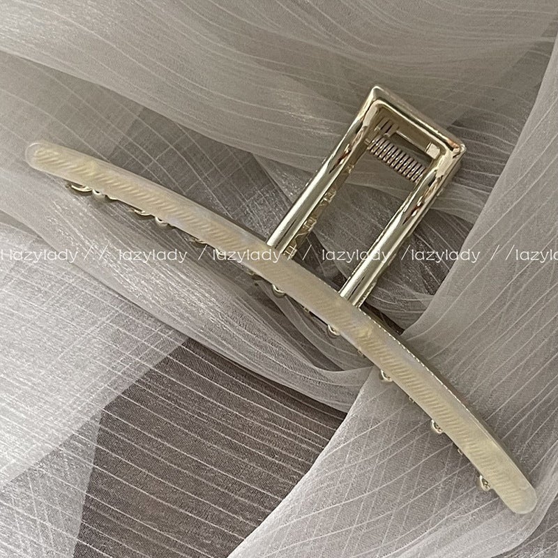 Generic Plus size 13cm grip acetate pattern alloy back of the head shark grip firm grip tight hair clip Mermaid White