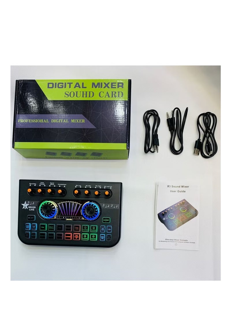 GENNEXT X3 Live Voice Mixer Audio Interface Console Live Microphone Sound Card for Recording Streaming Smartphone - Image 1