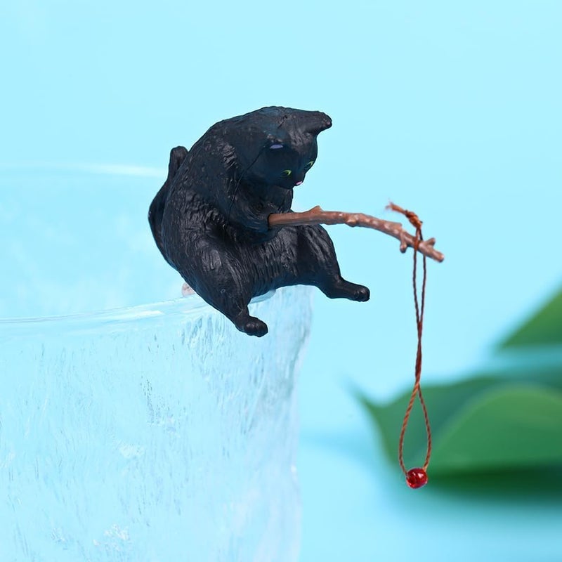 Hehglng Easy assemble alternatives Black Fish Landscaping Fishing Cat Ornaments Mini Resin Figurine Cartoon Cat Statue for Home Office Aquarium Decoration Fishing Cat Figurine, Aquarium Decor Thematic Ornaments Nationwide delivery - Image 1