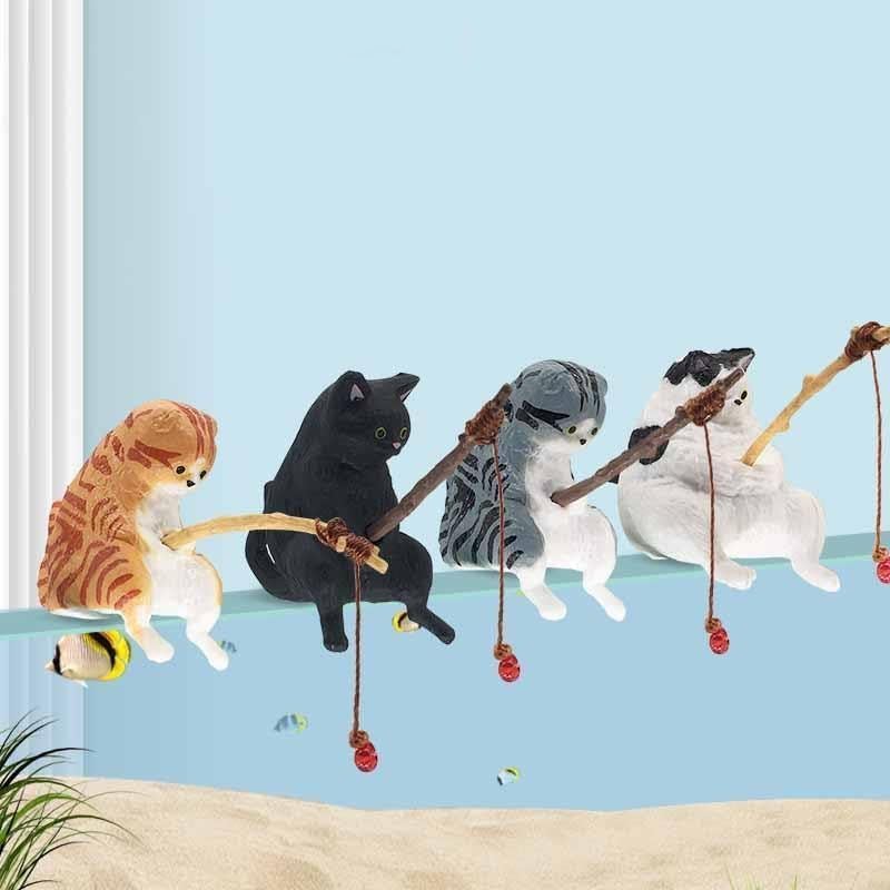 Hehglng Easy assemble alternatives Black Fish Landscaping Fishing Cat Ornaments Mini Resin Figurine Cartoon Cat Statue for Home Office Aquarium Decoration Fishing Cat Figurine, Aquarium Decor Thematic Ornaments Nationwide delivery - Image 2