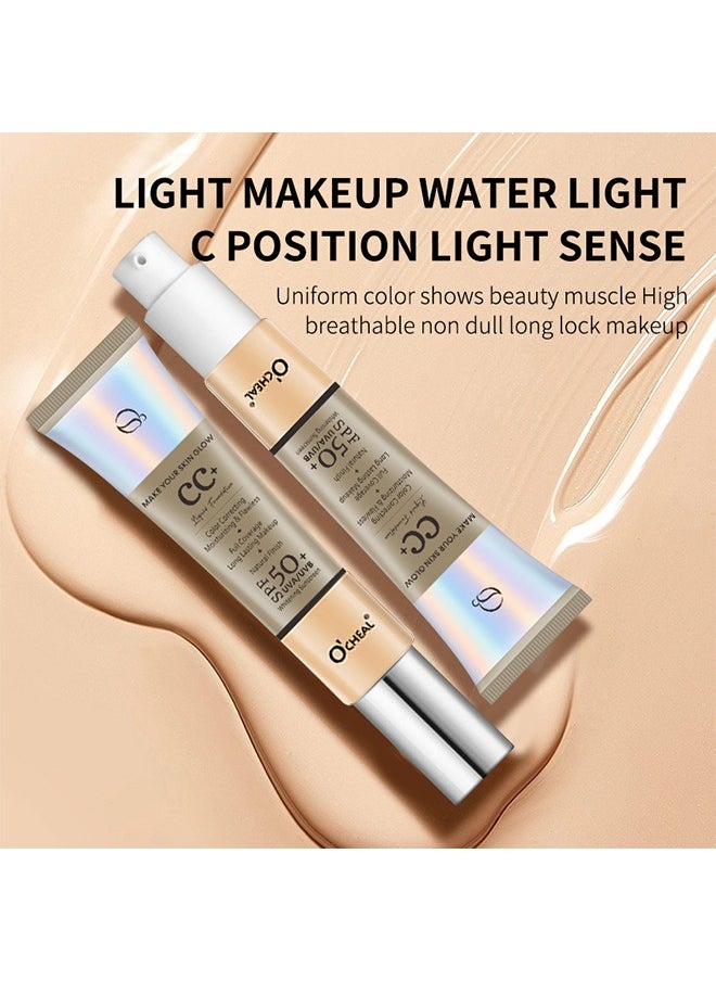 OCHEAL - CC Cream, Full Coverage Foundation With SPF 50+ Whitening Sunscreen, CC Cream Foundation Anti-Redness, Colour Correcting And Brightening Face Cream, Skin Tone Adjusting CC Cream, Natural - Image 1