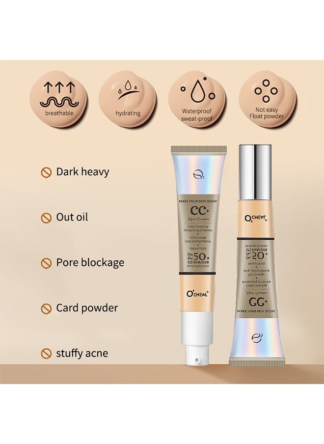 OCHEAL - CC Cream, Full Coverage Foundation With SPF 50+ Whitening Sunscreen, CC Cream Foundation Anti-Redness, Colour Correcting And Brightening Face Cream, Skin Tone Adjusting CC Cream, Natural - Image 1
