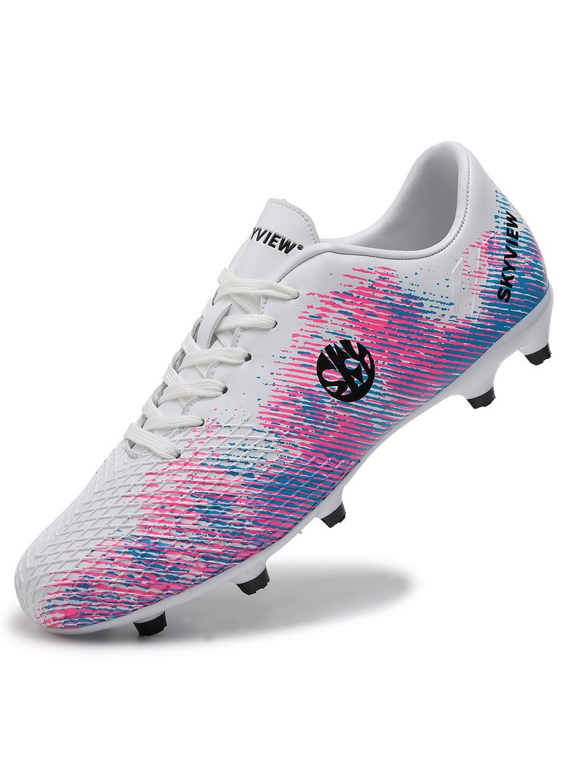 Sky View SKY VIEW Boys And Girls Soccer Cleats Turf Soccer Shoes For Kids Indoor Outdoor Children Unisex Football Boots AG FG Wide Training Sneaker White Pink - Image 1