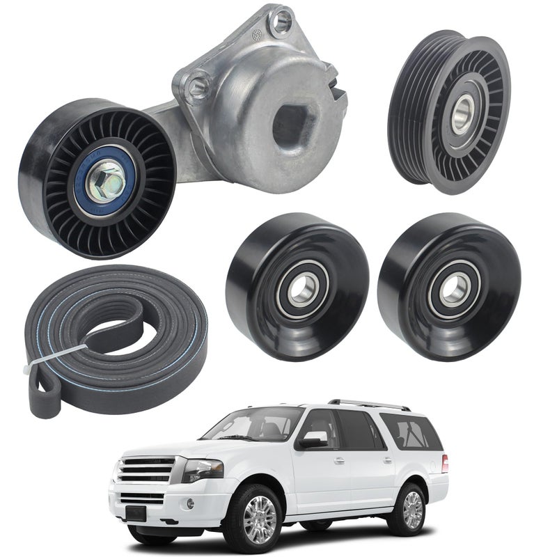 مجموعة مكونة من بكرة توتر حزام سير YzusGomumu متوافقة مع 2005-2014 فورد F150 F250 F350 إكسبلورر إكسبلورر سبورت تراك إكسبيديشن لينكولن نافيجيتور تستبدل 90K38274A