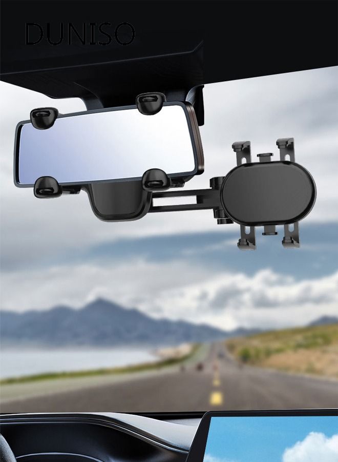 DUNISO Rearview Mirror Phone Holder for Car-360° Rotatable and Retractable Car Phone Holder with Adjustable Length Upgraded Multifunctional Rearview Mirror Phone Holder for All Mobile Phones and All Car - Image 3