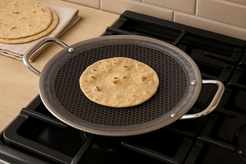 Miracle Traditional Roti Tawa 11.8 Inch – 2.3 mm Thickness Cast Iron Chapati & Tortilla Pan – Round Flatbread Griddle with Handle – Naturally Non-Stick Seasoned Tava – Gas & Induction Compatible - Image 2